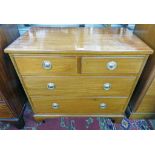 LATE 19TH/EARLY 20TH CENTURY MAHOGANY CHEST OF 2 SHORT OVER 2 LONG DRAWERS ON BRACKET SUPPORTS -