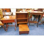 OAK OPEN BOOKCASE, DROP LEAF SMALL SOFA TABLE,