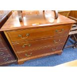 YEW WOOD CHEST OF 3 DRAWERS ON BRACKET SUPPORTS 66CM TALL X 80CM WIDE X 43CM DEEP