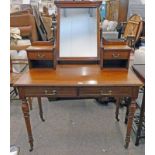 LATE 19TH CENTURY MAHOGANY DRESSING TABLE WITH 2 DRAWERS AND TURNED SUPPORTS 148CM TALL X 107CM