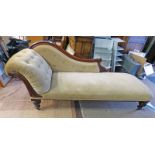 19TH CENTURY MAHOGANY FRAMED CHAISE LONGUE ON TURNED SUPPORTS