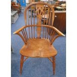 ELM WINDSOR ARMCHAIR ON TURNED SUPPORTS 102CM TALL