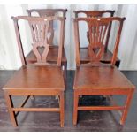 4 19TH CENTURY OAK DINING ROOM CHAIRS ON SQUARE SUPPORTS WITH DECORATIVE SPAR BACKS