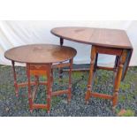 OAK DROP LEAF TABLES ON TURNED SUPPORTS WITH SMALL DRAWER ONE END LENGTH 78CM X HEIGHT 62CM X WIDTH