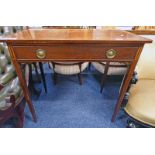 19TH CENTURY INLAID MAHOGANY SIDE TABLE WITH DRAWER & SQUARE SUPPORTS 79 CM TALL