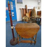 HARDWOOD STANDARD LAMP & OAK GATELEG TABLE