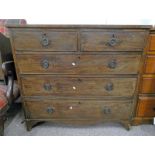 19TH CENTURY MAHOGANY CHEST OF DRAWERS WITH 2 SHORT OVER 3 LONG DRAWERS ON BRACKET SUPPORTS 104 X