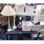 TABLE LAMPS, OFFICE CHAIR, DESK, BOOKS,