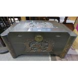 ORIENTAL CAMPHOR WOOD TRUNK WITH CARVED DECORATION