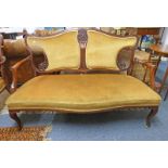 LATE 19TH CENTURY MAHOGANY FRAMED SETTEE WITH GOLD COVERING ON SHAPED SUPPORTS Condition
