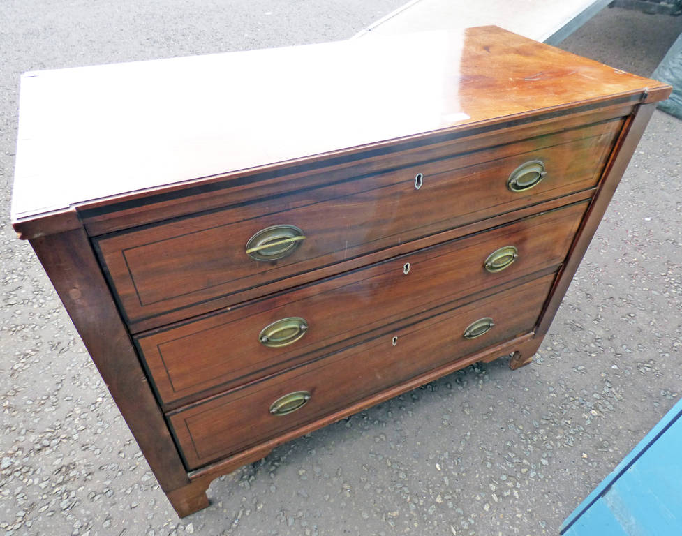 19TH CENTURY MAHOGANY CHEST OF 3 LONG DRAWERS - LENGTH 103CM