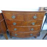 19TH CENTURY MAHOGANY BOW FRONT CHEST OF 2 SHORT OVER 3 LONG DRAWERS 101CM TALL X 104CM WIDE