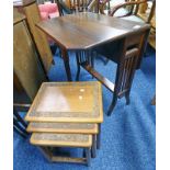 19TH CENTURY MAHOGANY SUTHERLAND TABLE AND TEAK NEST OF TABLES WITH DECORATIVE TOP