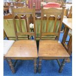 PAIR OF LATE 19TH CENTURY OAK HALL CHAIRS ON TURNED SUPPORTS