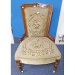 EARLY 19TH CENTURY WALNUT LADIES / NURSING CHAIR ON TURNED SUPPORTS