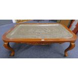 MIDDLE EASTERN CARVED HARDWOOD RECTANGULAR TABLE WITH METAL TRAY INSERT