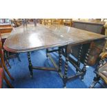 OAK GATELEG TABLE WITH BARLEY TWIST SUPPORTS