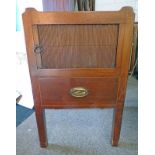 19TH CENTURY MAHOGANY BEDSIDE CABINET WITH GALLERY TOP TAMBOUR DOOR OVER DRAWER 80 CM TALL