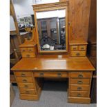 19TH CENTURY ASH DRESSING CHEST WITH SWING MIRROR OVER 9 DRAWERS PLINTH BASE 137CM WIDE