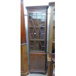 19TH CENTURY MAHOGANY CORNER CUPBOARD WITH BOX WOOD INLAY & ASTRAGLED GLASS DOOR OVER PANEL DOOR