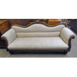 VICTORIAN MAHOGANY SETTEE WITH SHAPED BACK AND TURNED SUPPORTS Condition Report:
