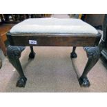 19TH CENTURY MAHOGANY STOOL WITH SHAPED SUPPORTS, AND BALL AND FEET,