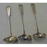 SET OF 3 SCOTTISH PROVINCIAL SILVER FIDDLE PATTERN TODDY LADLES BY GEORGE BOOTH ABERDEEN CIRCA 1815