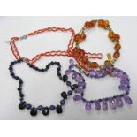 LARGE AMETHYST BRIOLETTE NECKLACE, AMBER BEAD NECKLACE,