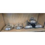 HEAVY SILVER PLATED CIRCULAR ENTREE DISH WITH ACANTHUS LEAF HANDLE & 2 PAIRS OF SILVER PLATED