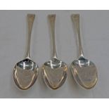 3 SILVER DESSERT SPOONS, ALL LONDON, VARIOUS MAKERS & DATES - TOTAL WEIGHT - 5.