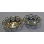 PAIR OF SILVER OVAL LOBED DISHES WITH PIERCED DECORATION, BIRMINGHAM 1935 - 365G,