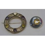 19TH CENTURY SCOTTISH CIRCULAR FLORAL ENGRAVED BROOCH STAMPED LAING & CIRCULAR GEM SET BROOCH