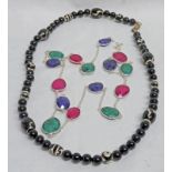 ETHNIC BLACK BEADS ON CLASP MARKED 925,