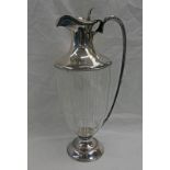 SILVER MOUNTED ETCHED GLASS CLARET JUG WITH BEADED DECORATION BY W & C SISSONS.