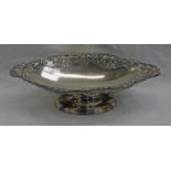 OVAL SILVER PEDESTAL DISH WITH LEAF, BERRY & PIERCED DECORATION BY ATKIN BROTHERS,