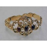 MID 19TH CENTURY GOLD SCROLL WORK BRACELET SET WITH 3 CABOCHON GARNETS - 18.