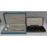 12 CASED STERLING SILVER COCKTAIL STICKS WITH ENAMEL CHICKEN DECORATION & CASED GEORG JENSEN