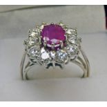 RUBY AND DIAMOND CLUSTER RING,