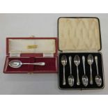 CASED SET OF 6 SILVER TEASPOONS & CASED SILVER SPOON RETAILED BY JAMIESON & CARRY ABERDEEN