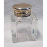 SILVER TOPPED CUT GLASS INKWELL,