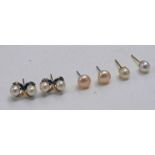 3 PAIRS OF CULTURED PEARL EARSTUDS