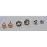 3 PAIRS OF CULTURED PEARL EARSTUDS