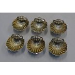 SET OF 6 SCOTTISH SILVER SHELL SHAPED SALTS WITH GILDED BOWLS,