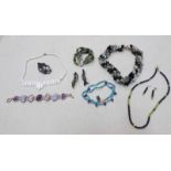 925 SILVER HARDSTONE BRACELET, AVENTURINE & SMOKEY QUARTZ BRACELET, TURQUOISE & AMETHYST NECKLACE,