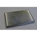 LARGE SILVER CARD CASE WITH SLIDE OPENING MECHANISM & GILT INTERIOR & ENGINE TURNED DECORATION,