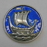 SILVER & ENAMEL VIKING LONG BOAT CIRCULAR BROOCH BY IAN MCCORMICK IONA - 2.