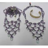 COLEMAN DOUGLAS PEARLS AMETHYST AQUAMARINE & GREY PEARL NECKLACE,