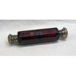 DOUBLE SIDED RED GLASS SCENT BOTTLE WITH WHITE METAL TOPS