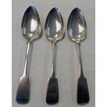 SET OF 3 SCOTTISH PROVINCIAL SILVER FIDDLE PATTERN TABLE SPOONS BY GEORGE BOOTH ABERDEEN CIRCA 1815