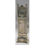 MINIATURE SILVER LONG CASE CLOCK BOX 11CMS Condition Report: Rear of case is